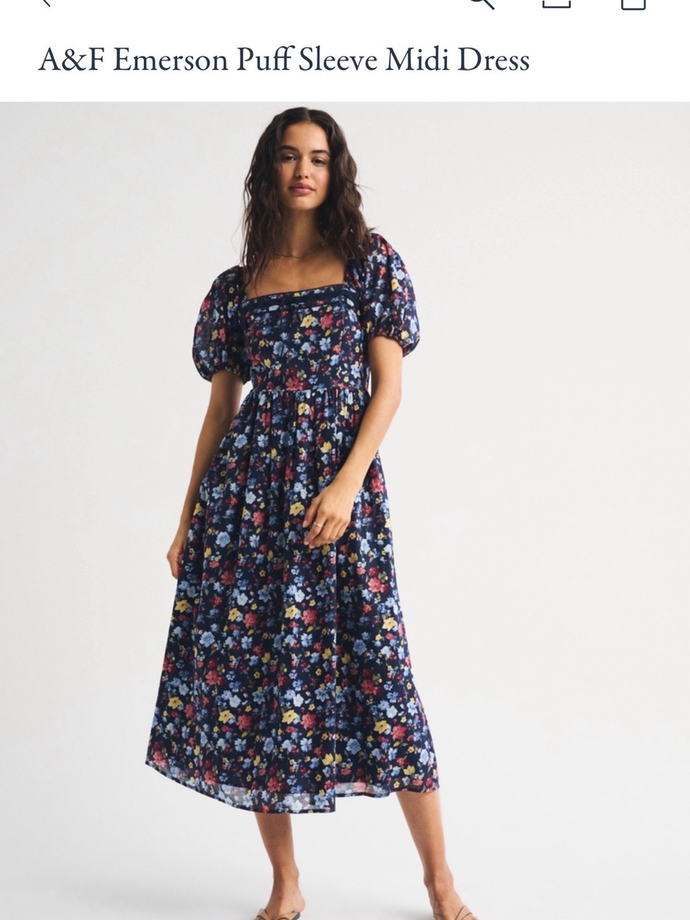 Abercrombie & Fitch Navy Floral Puff Sleeve Midi Dress